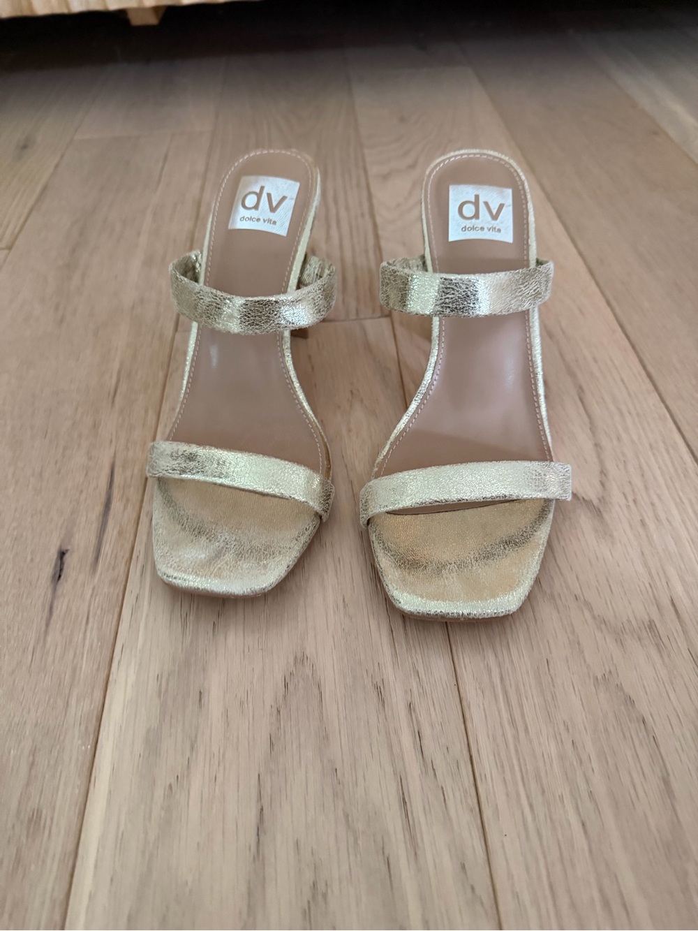 Gold slides mules sandals heels 6.5